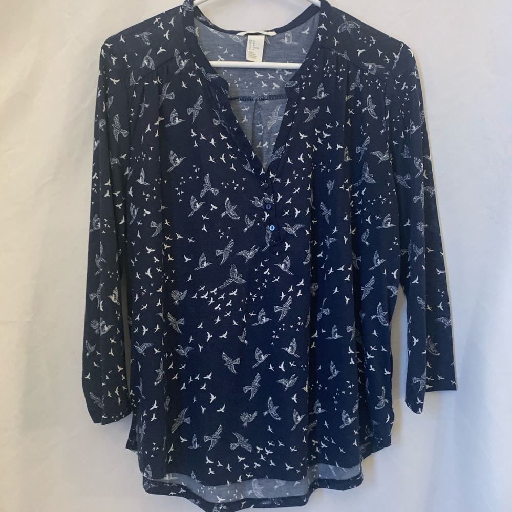 H&M Blouse White Birds